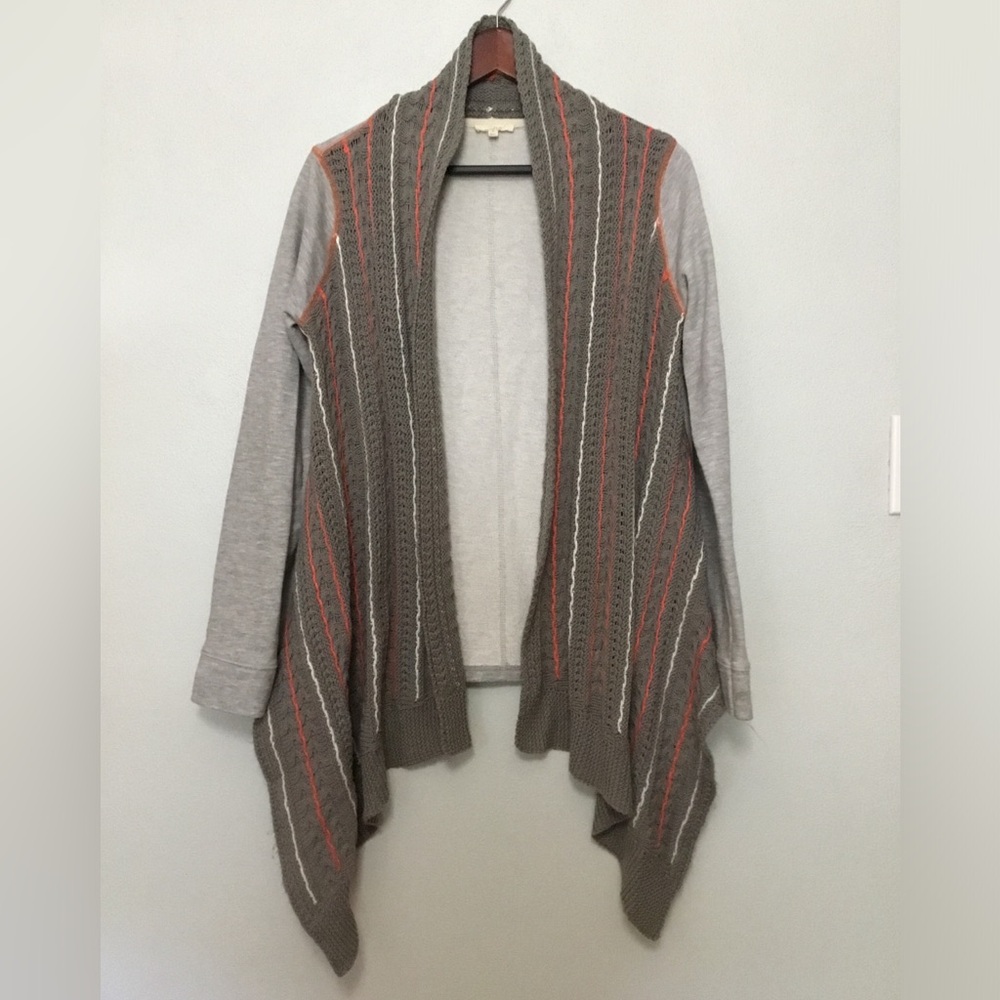 Mystree Boho Cardigan Sweater Cable Knit Stripe Open